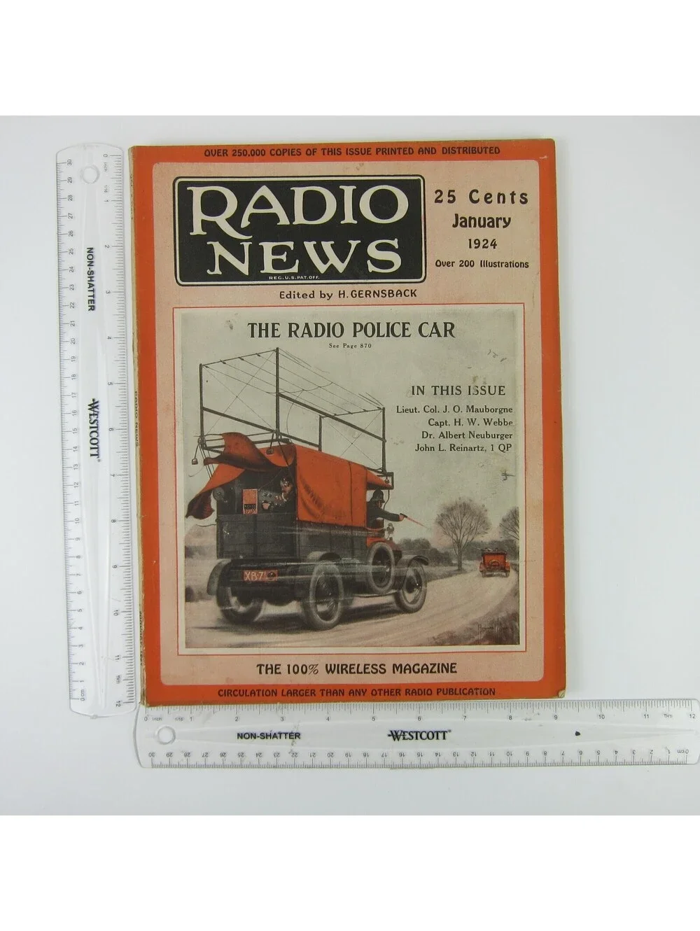 Radio News Magazine January 1924 The Radio Police Car Cover H. Gernsback Antique